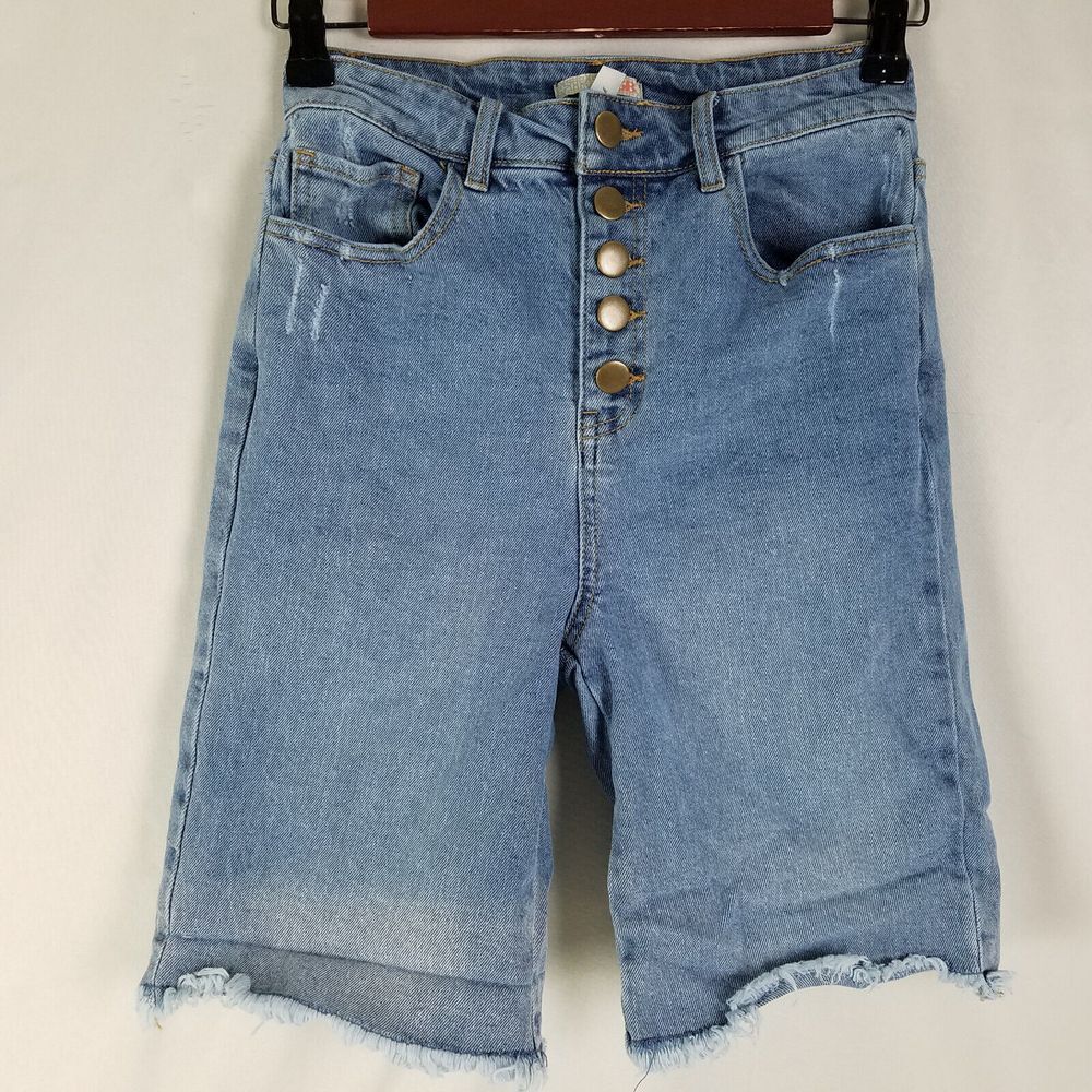 GB Denim Shorts Juniors 5 Blue Jean High Rise Button Fly Distressed Frayed